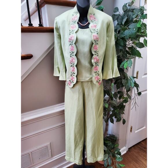 Coldwater Creek Women's Green Single Breasted Blazer, Top & Pant 3 Pcs Suit 8 - Picture 16 of 16